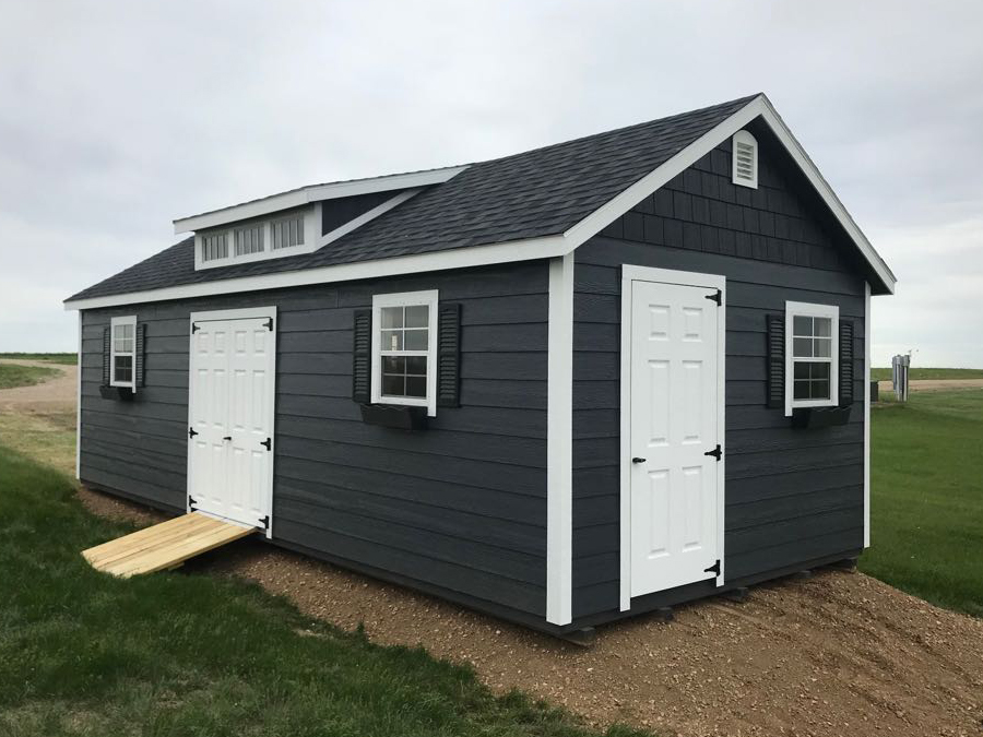 black and white shed