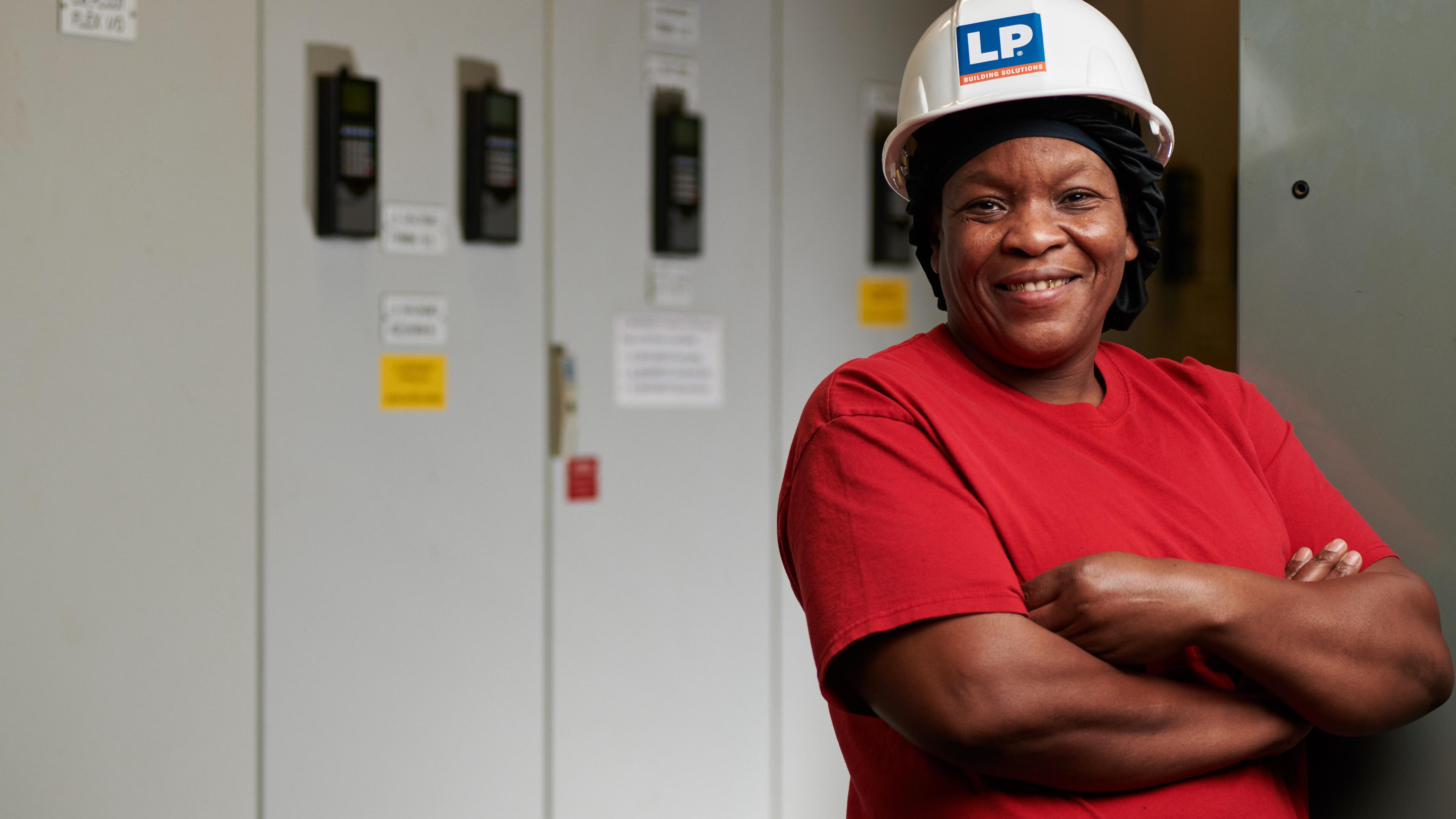 LP employee with hardhat